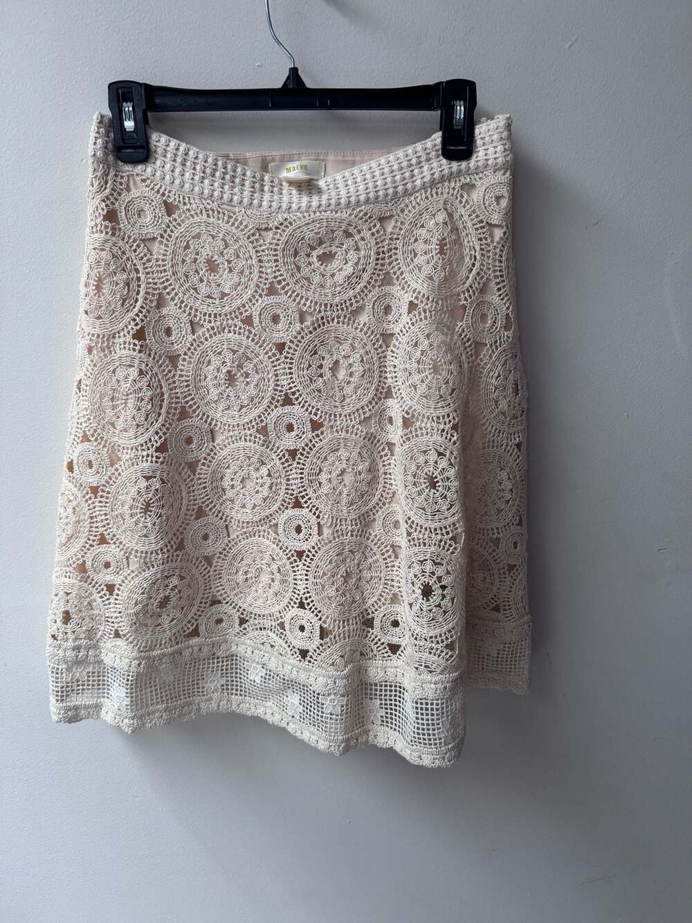 Maeve by Anthropologie Cream Crochet Circle Skirt Size 6